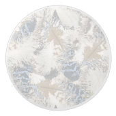 フクロウの羽，灰色，ベージュ，青，鳥，光， セラミックノブ (正面)