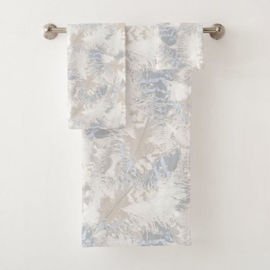 フクロウの羽，灰色，ベージュ，青，鳥，光， バスタオルセット (インサイチュ)