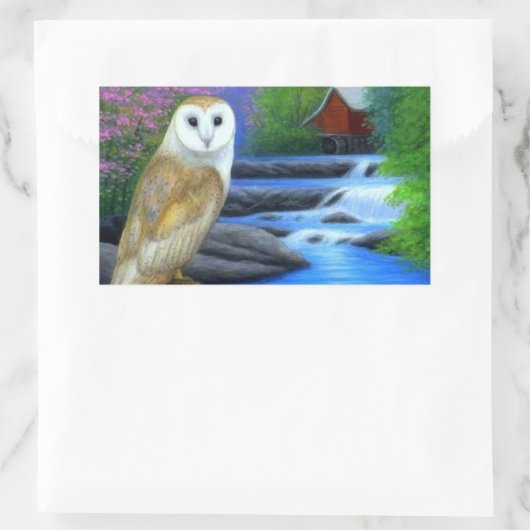 フクロウの自然 長方形シール (バッグ)