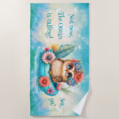 フクロウの花が咲く池に浮く ビーチタオル (正面)