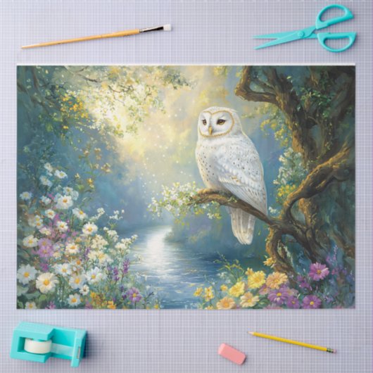 フクロウの花と森の切り離し 薄葉紙 (クラフト)