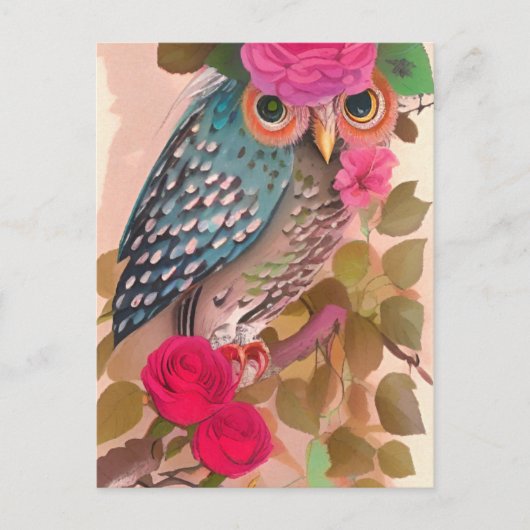 フクロウの花のアートカード ポストカード (正面)