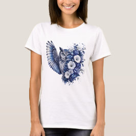 フクロウの花PNG水彩フラワーバードデザイン Tシャツ