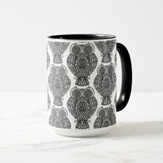 フクロウの落書きのパターン マグカップ (正面右)