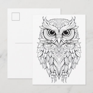 フクロウの落書き描画 ポストカード