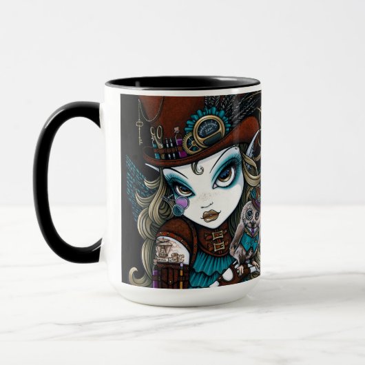 フクロウの親友との宝石及びVern Steampunkの天使 マグカップ (左)