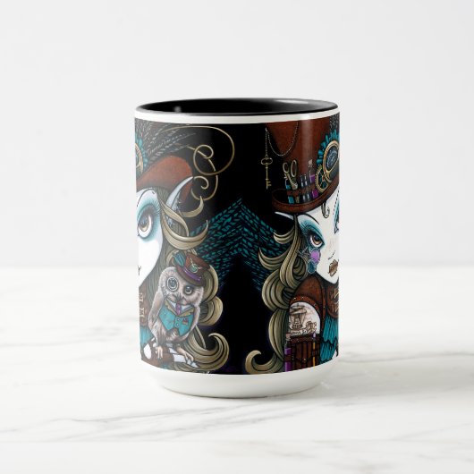 フクロウの親友との宝石及びVern Steampunkの天使 マグカップ (中央)