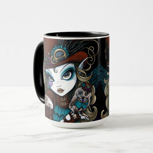 フクロウの親友との宝石及びVern Steampunkの天使 マグカップ (正面左)
