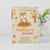 フクロウの誕生日の招待フクロウの招待秋少年 招待状 (スタンド正面)