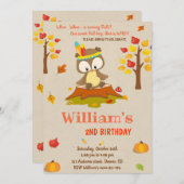 フクロウの誕生日の招待フクロウの招待秋少年 招待状 (正面/裏面)