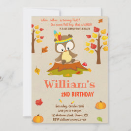 フクロウの誕生日の招待フクロウの招待秋少年 招待状