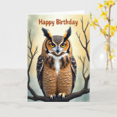 フクロウの誕生日カード カード (黄色い花)