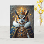 フクロウの誕生日カード 贅沢な王のフクロウ カード (黄色い花)