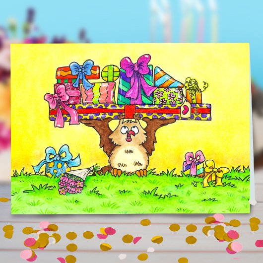フクロウの誕生日グリーティング サンキューカード