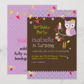 フクロウの誕生日パーティーの招待状 招待状 (正面/裏面)