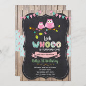 フクロウの誕生日パーティーの招待 招待状 (正面/裏面)