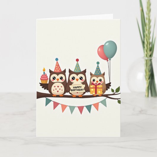 フクロウの誕生日ブランチカード カード (正面)