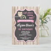 フクロウの誕生日招待状、女の子の森の誕生日 招待状 (スタンド正面)