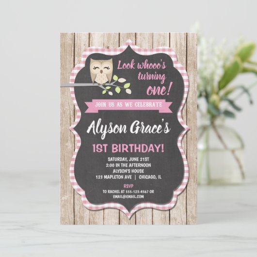 フクロウの誕生日招待状、女の子の森の誕生日 招待状 (スタンド正面)