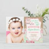 フクロウの誕生日招待状、女の子1番目の写真の誕生日 招待状 (スタンド正面)