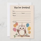フクロウの誕生日空白の招待状を埋める 招待状 (正面)