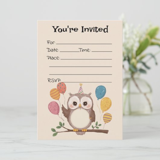 フクロウの誕生日空白の招待状を埋める 招待状 (スタンド正面)