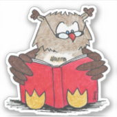 フクロウの読書ステッカー シール (正面)
