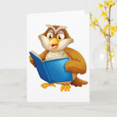 フクロウの読書ブック カード (黄色い花)