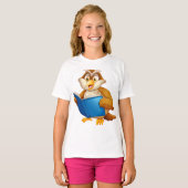 フクロウの読書好きブックカバー Tシャツ (正面フル)