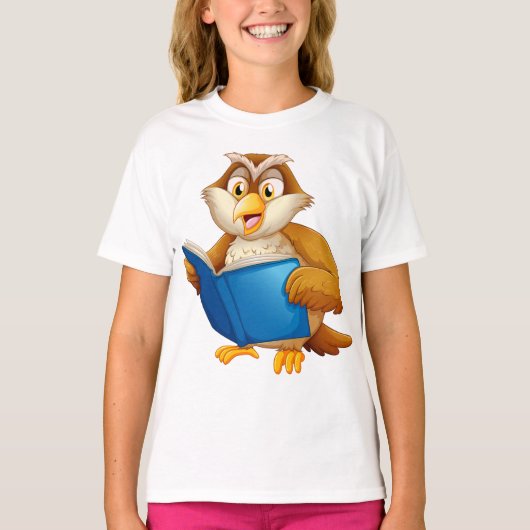 フクロウの読書好きブックカバー Tシャツ (正面)