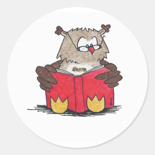 フクロウの読書 ラウンドシール (正面)