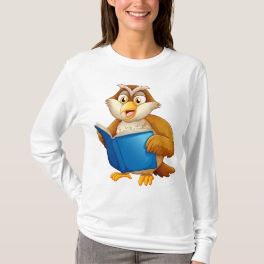 フクロウの読書 Tシャツ (正面)