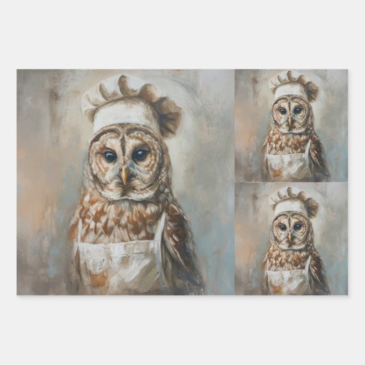 フクロウの調理師を切り離す紙 ラッピングペーパーシート (正面3)