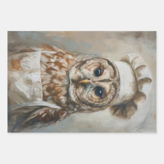 フクロウの調理師を切り離す紙 ラッピングペーパーシート (正面)