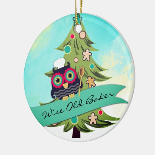 フクロウの賢く古いパン屋のクッキーの木のクリスマスのオーナメント セラミックオーナメント (左)