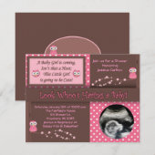 フクロウの赤ちゃんの女の子のシャワー招待状 招待状 (正面/裏面)