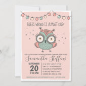 フクロウの赤ちゃんシャワーが正当なスカンジナビアのピンク 招待状 (正面)