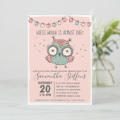 フクロウの赤ちゃんシャワーが正当なスカンジナビアのピンク 招待状 (スタンド正面)