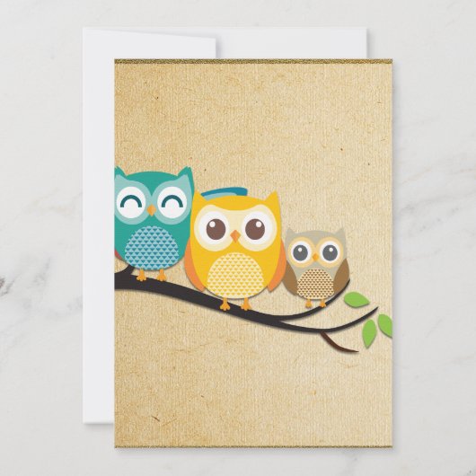 フクロウの赤ちゃんシャワーの招待の時期を推測する 招待状 (裏面)