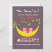 フクロウの赤ちゃんシャワー – 双子の女の子を持っている誰を見る？ 招待状 (正面)