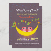 フクロウの赤ちゃんシャワー – 双子の女の子を持っている誰を見る? 招待状 (正面/裏面)