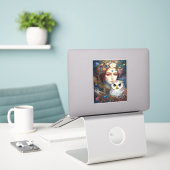 フクロウの超現実的なファンタジーアートの女性 シール (デスク上のノートパソコン)