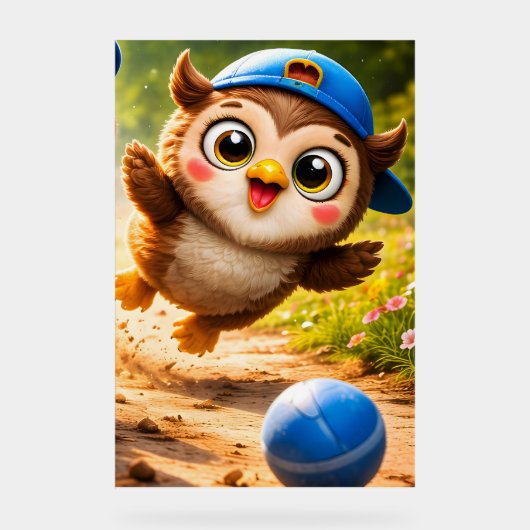 フクロウの遊び時間の鮮やかな縦型保育園の壁のポスター アクリルサイン (正面)