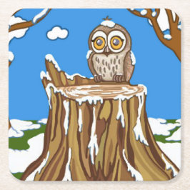 フクロウの雪片 スクエアペーパーコースター