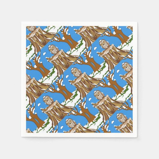 フクロウの雪片 スタンダードカクテルナプキン (正面)
