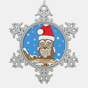 フクロウの雪片 スノーフレークピューターオーナメント