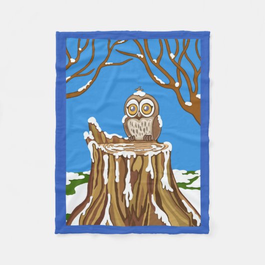 フクロウの雪片 フリースブランケット (正面)