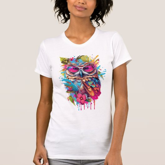 フクロウの頂上「宇宙と一体」 Tシャツ (正面)