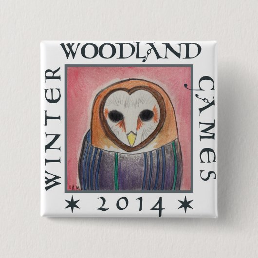 フクロウの頭巾ボタン 缶バッジ (正面)
