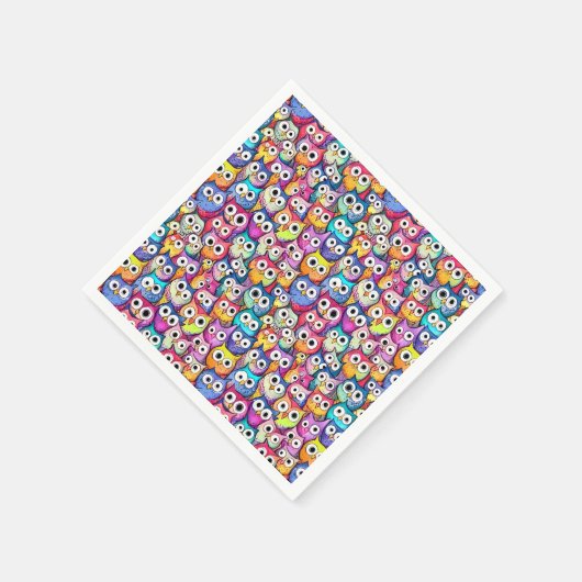 フクロウの顔のドードル模様の漫画の鳥パターン スタンダードカクテルナプキン (角)